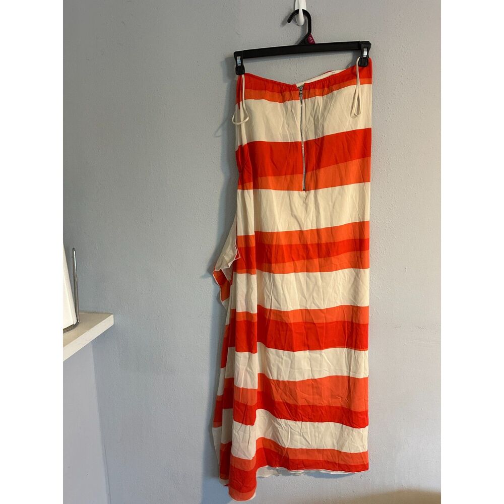 Alice + Olivia Silk Strapless Maxi Dress Orange White Stripe Draped Women's 4 - Picture 5 of 13